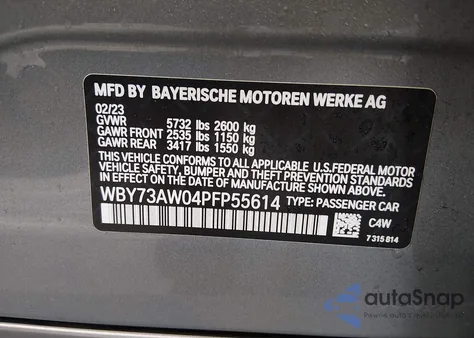 2023 BMW I4 Edrive40 z USA, uszkodzony, nr VIN WBY73AW04PFP55614
